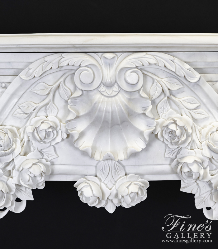 Marble Fireplaces  - Ornate French Marble Fireplace With Rose Garlands In Deep Relief - MFP-2334